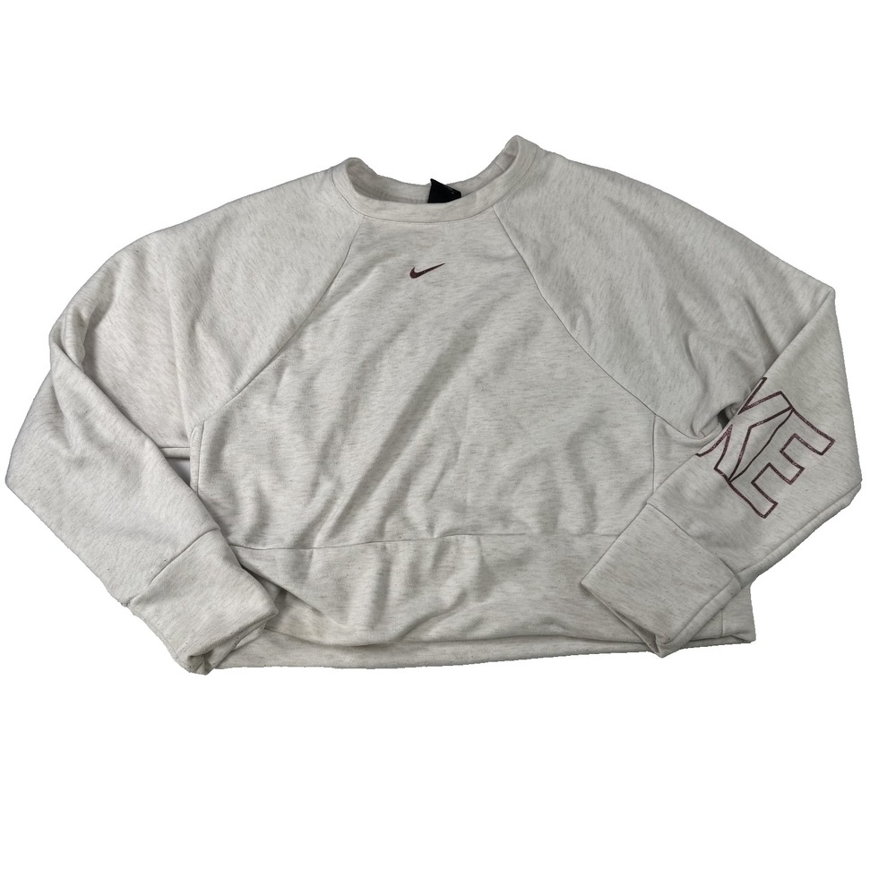 Nike Dri-FIT Pullover Womens Small Gray Glitter Swoosh Spell Out Logo Sleeve